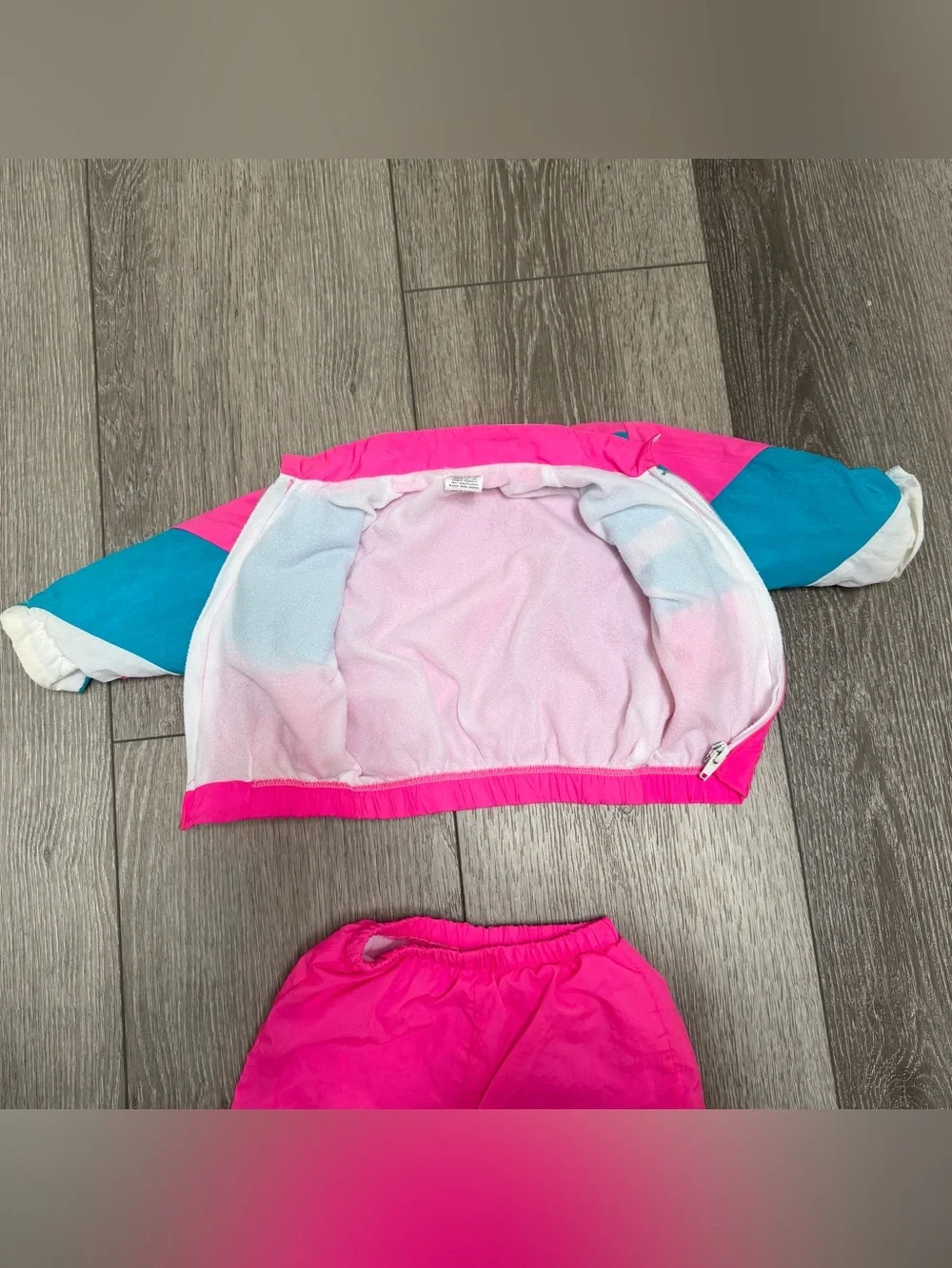 VINTAGE 80S 2PC BABYFAIR KIDS NEON TRACKSUIT SET COLORBLOCK WINDBREAKER USA 12M